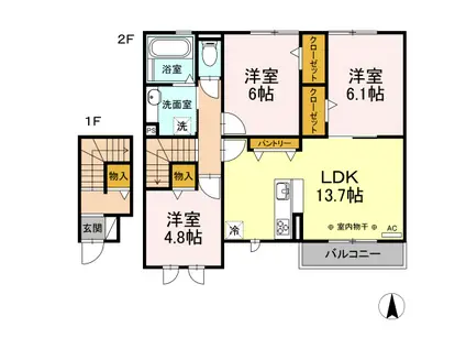 アムール(3LDK/2階)の間取り写真