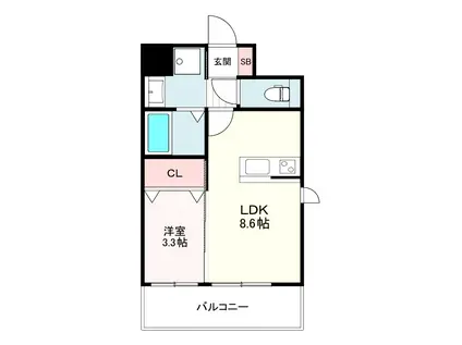 ワイズコート別府駅前(1LDK/9階)の間取り写真