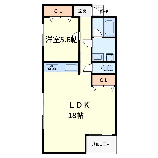 奥野ビル(1LDK/2階)の間取り写真