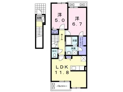 アウローラ古祖原A(2LDK/2階)の間取り写真