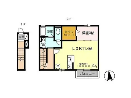 D-ROOM MS(ワンルーム/2階)の間取り写真