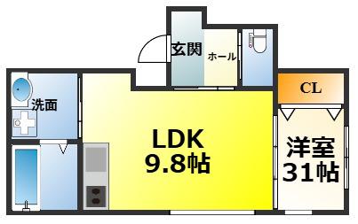 QHOUSE桑原(1LDK/1階)の間取り写真