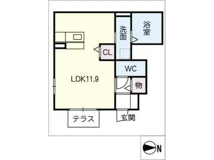 名鉄西尾線 西尾口駅 徒歩9分 2階建 築8年(ワンルーム/1階)の間取り写真