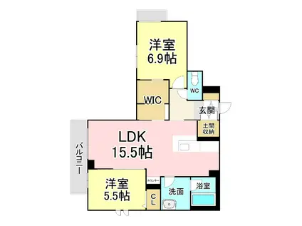 SEAGODDESS 緑ヶ丘(2LDK/2階)の間取り写真