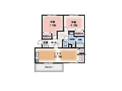 ニューエルディム戸祭(2LDK/3階)の間取り写真