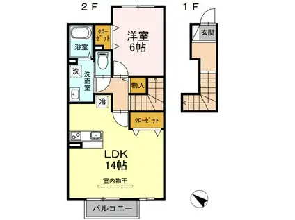 グリーンヒルズ桜井(1LDK/2階)の間取り写真