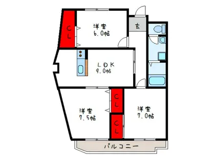 ヴェルドミール山本(3LDK/3階)の間取り写真