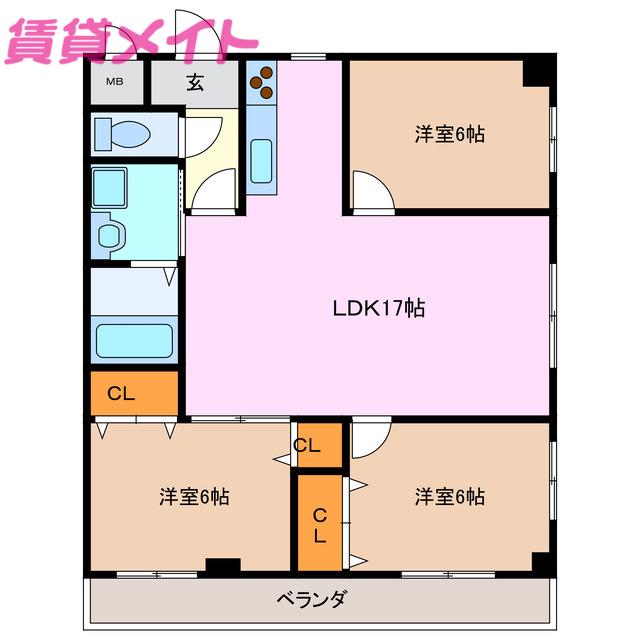 フォーラム6(3LDK/4階)の間取り写真