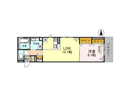 ジュメイラKYOTO2(1LDK/3階)の間取り写真