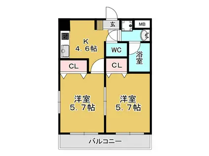 メゾンドゥラフィーネ(2K/2階)の間取り写真