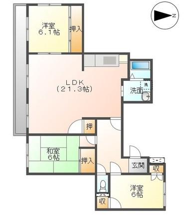 ルピネス亀の井(3LDK/2階)の間取り写真