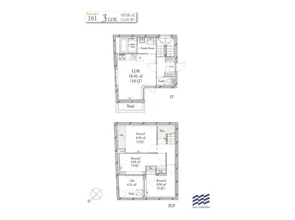 BLANCCOURT武蔵小山(3LDK/1階)の間取り写真