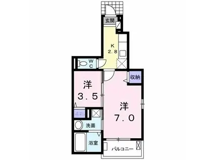 フォルツァ 与力(1SK/1階)の間取り写真