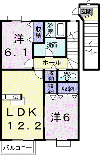 ドリームハイツB(2LDK/2階)の間取り写真