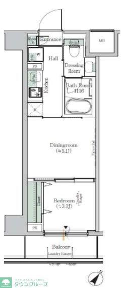 ONE ROOF RESIDENCE KIBA ウエスト(1DK/7階)の間取り写真