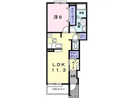 ハーモニーA(1LDK/1階)の間取り写真