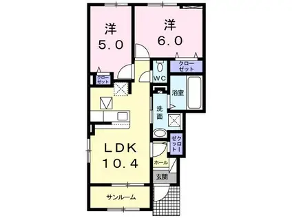 ラメール B棟(2LDK/1階)の間取り写真
