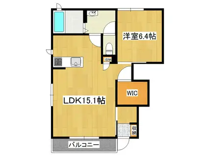 コモドヴィータ ウエスト(1LDK/1階)の間取り写真