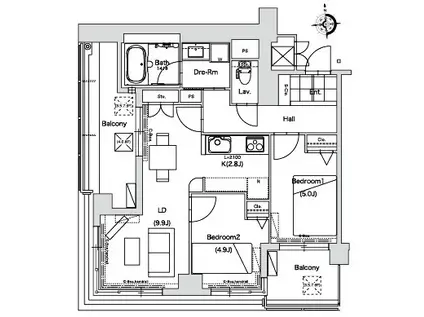 アメックス姪浜ステーションタワ(2LDK/9階)の間取り写真