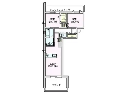 シャレーリブラン(2LDK/2階)の間取り写真