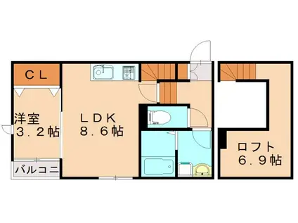 ラコリーヌ福津(1LDK/2階)の間取り写真