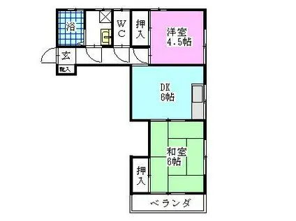 フラッツ小坂A棟(2DK/1階)の間取り写真