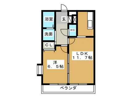 スカイヒルズ柳島(1LDK/2階)の間取り写真