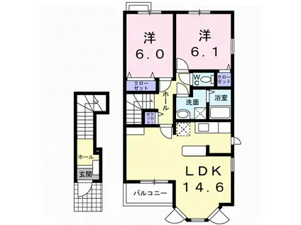 アンジュールB(2LDK/2階)の間取り写真