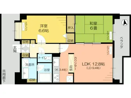 第3アークビル(2LDK/8階)の間取り写真