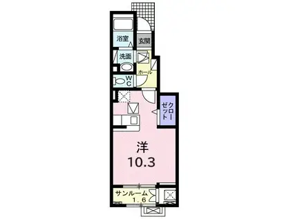 ヴィラージュ ルリ(1K/1階)の間取り写真