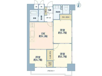 一橋学園サマリアマンション(3DK/2階)の間取り写真
