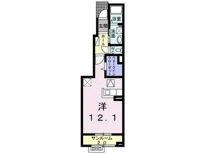 アンジュ・レーヴ(ワンルーム/1階)の間取り写真