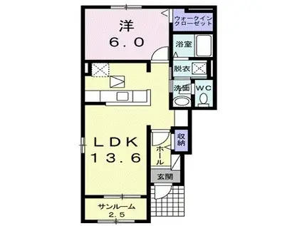 グランヴェールA(1LDK/1階)の間取り写真