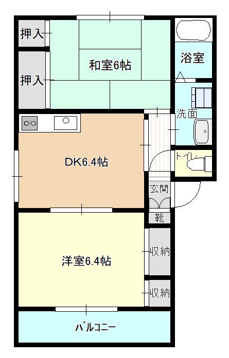 パークサイドA棟(2DK/1階)の間取り写真