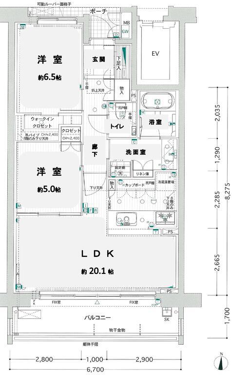 マストスクエア白壁(2LDK/6階)の間取り写真