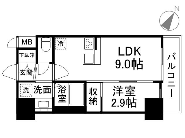 スワンズシティ神戸湊川II(1LDK/13階)の間取り写真