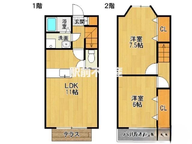 PALM HILLS B(2LDK/1階)の間取り写真
