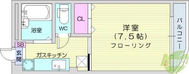 サンパレス向陽2(1K/4階)の間取り写真