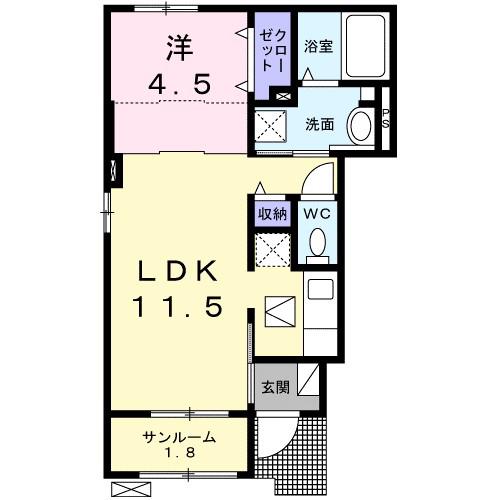 サンシャイン(1LDK/1階)の間取り写真