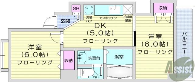 パートナー旭ヶ丘(2DK/3階)の間取り写真
