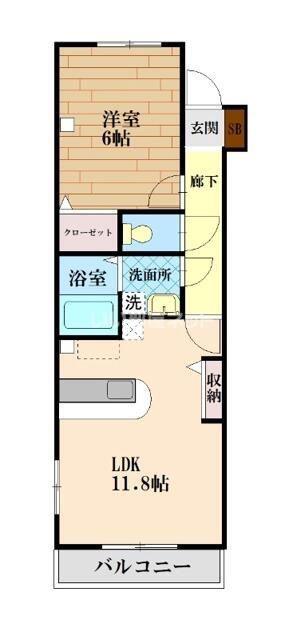 ウエストヒルズ(1LDK/1階)の間取り写真