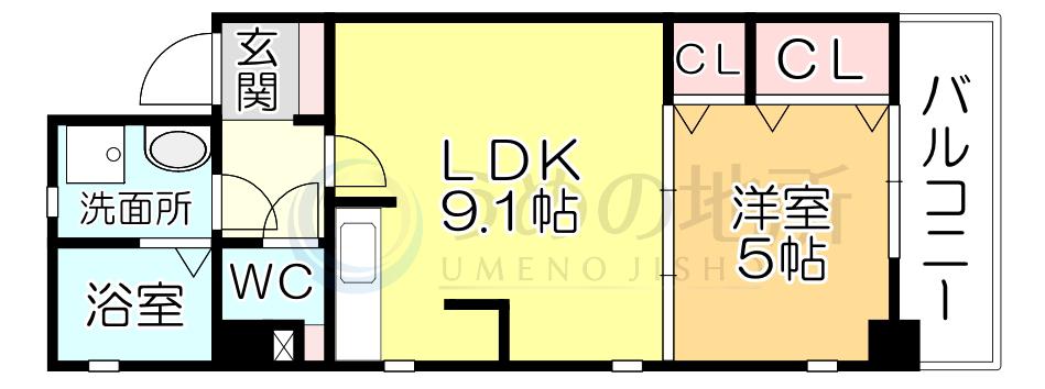 イーズガーデン中央(1LDK/2階)の間取り写真