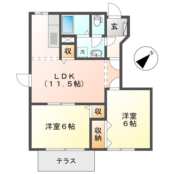 クオーター・レジデンスA(2LDK/1階)の間取り写真