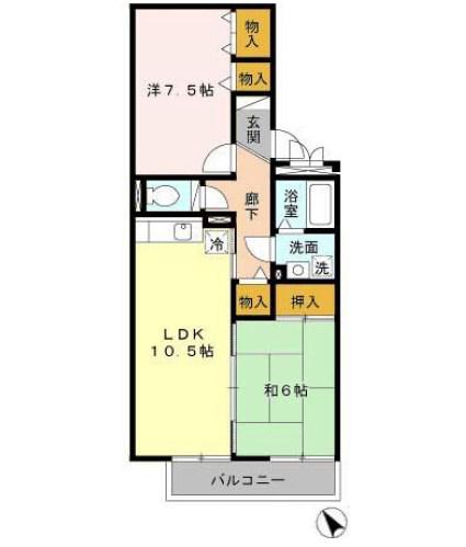 ルミエール甲東園Ⅱ(2LDK/1階)の間取り写真