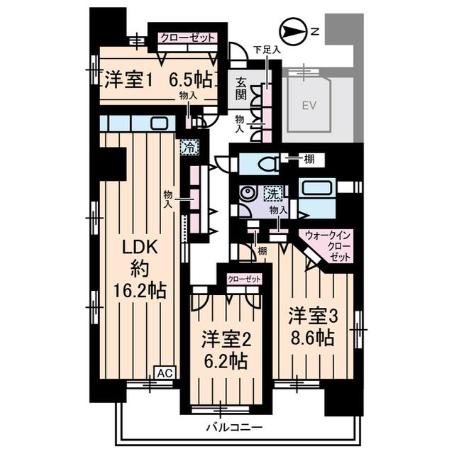 シャンテメゾン田仲(3LDK/8階)の間取り写真