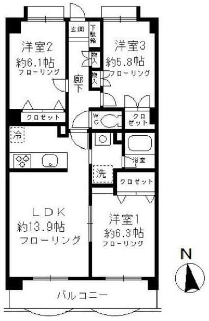 コンフォートヴィラ(3LDK/2階)の間取り写真