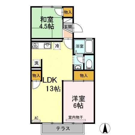 セジュール三島A棟(2LDK/1階)の間取り写真