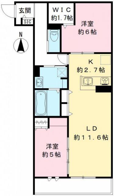 芝弥生レジデンス(2LDK/2階)の間取り写真