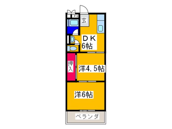 サンハイムA棟(2DK/2階)の間取り写真
