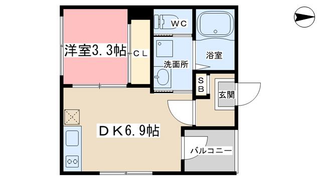 ハーモニーテラス椥辻西浦町II(1DK/1階)の間取り写真